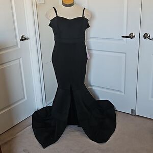 Symphony Women's Spaghetti Straps  2 Tier Maxi Dress With Front Slit Black Med